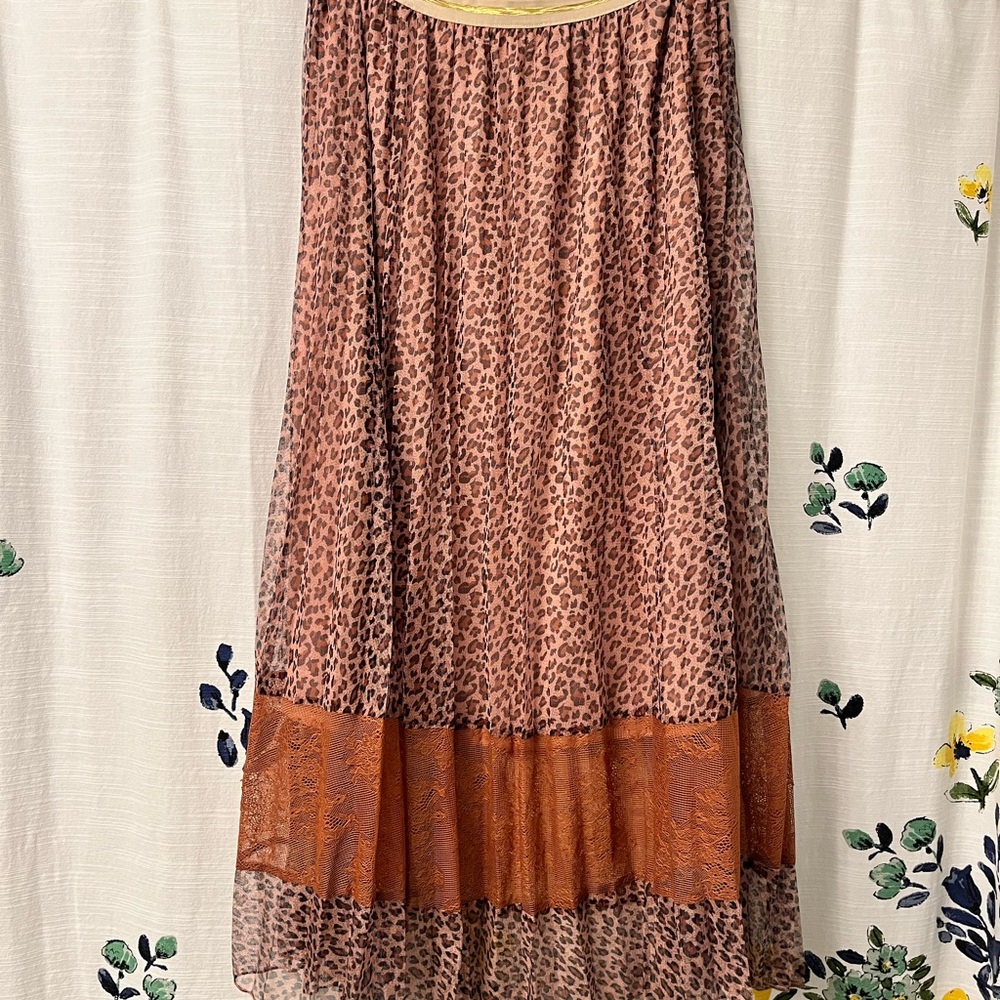 Mystree Animal Print Maxi Skirt with Rust Accents